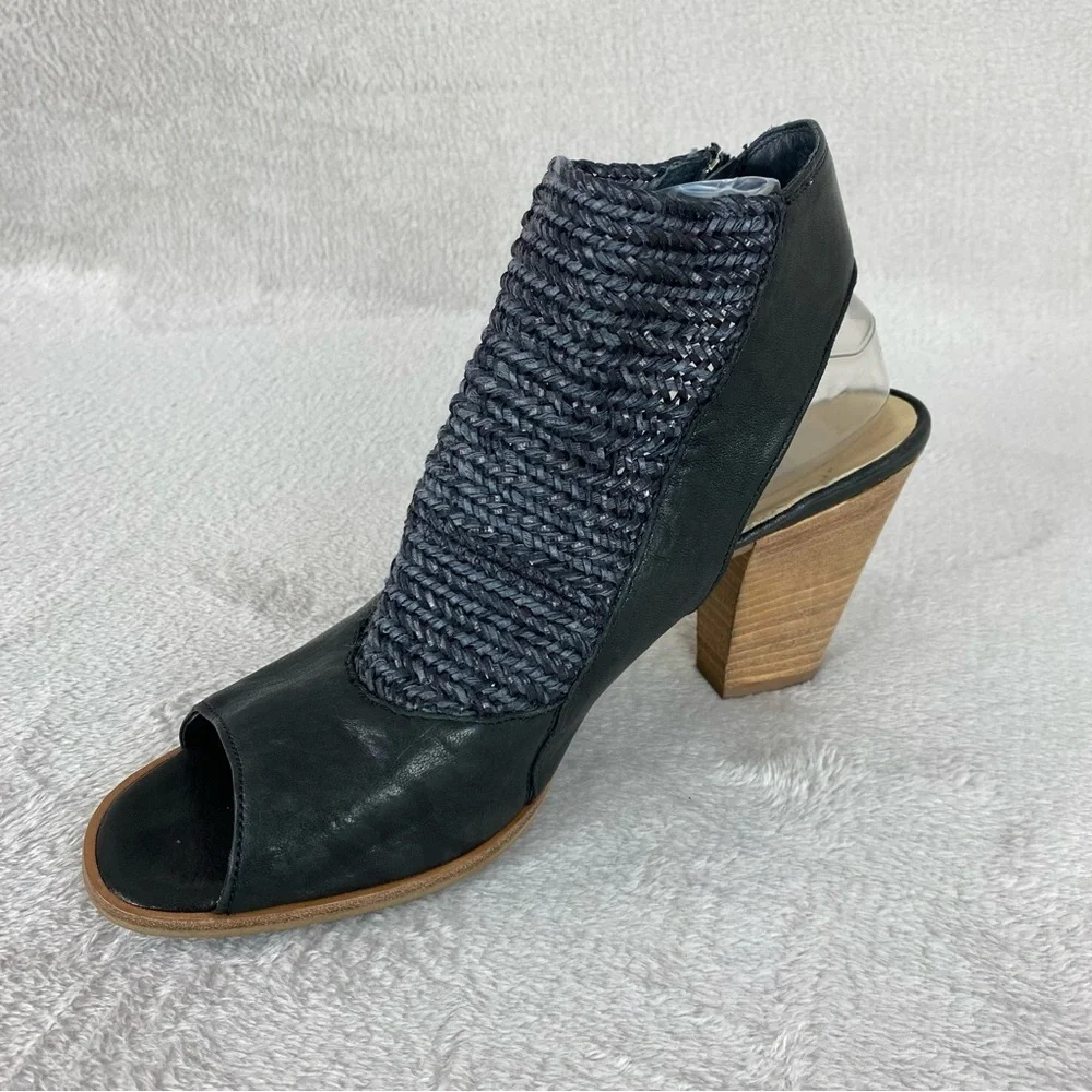 Paul Green Leilani Womens Sandal Heel US 10 UK 7.5 Black Woven Leather Heel